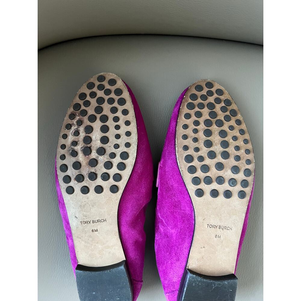Tory Burch Shoes 6 Loafer Suede Leather Fuchsia Pink Flats Logo Classic Preppy - Picture 7 of 8